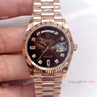 Swiss Replica Rolex DayDate Rose Gold Brown Ombre Dial Watch 3255